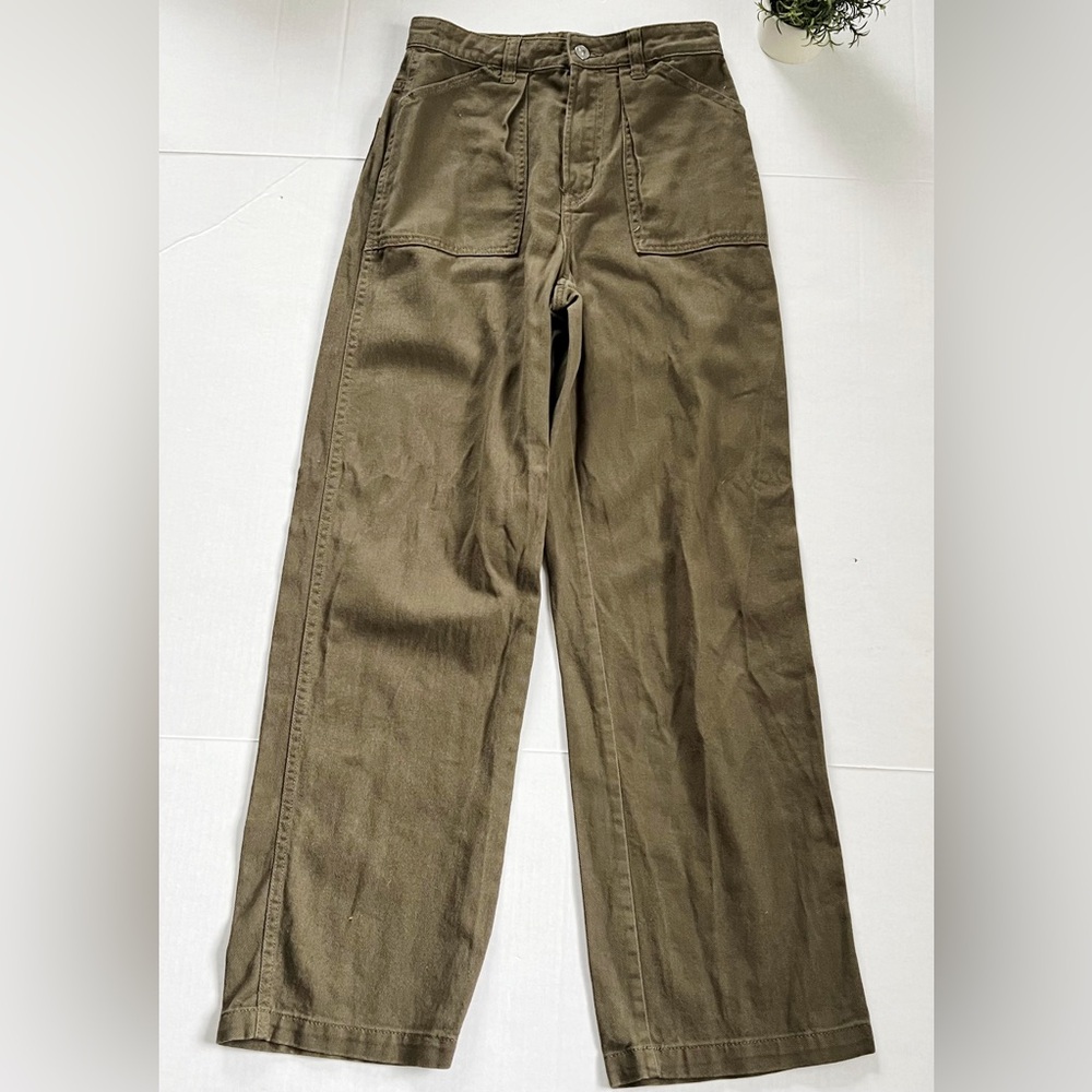 H&M Wide Leg Baggy Carpenter Pants In Olive Green